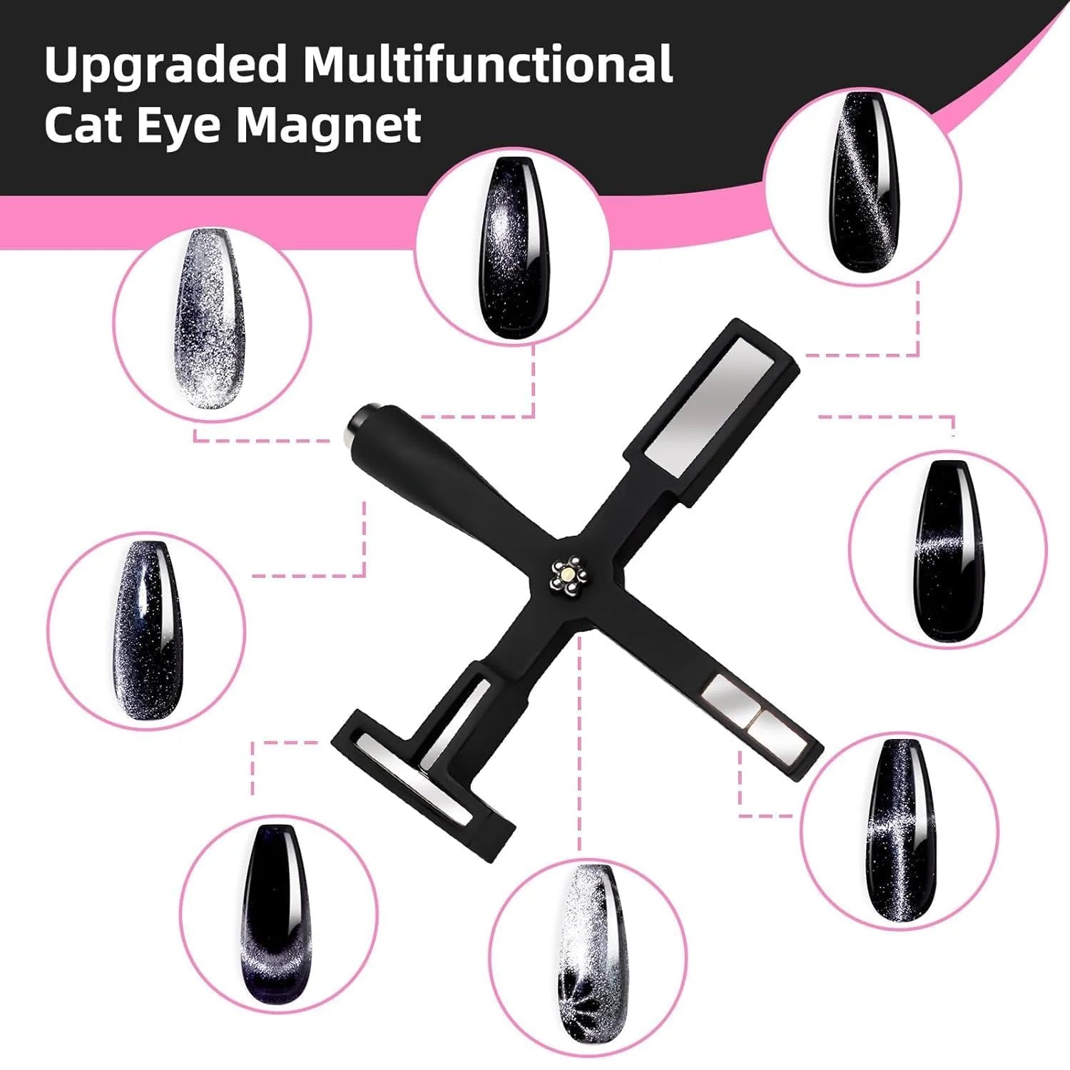DX Nail Art 5-in-1 Magnetic Nail Tool Cat Eye Nail Magnet Wand Set for Gel Polish Effects