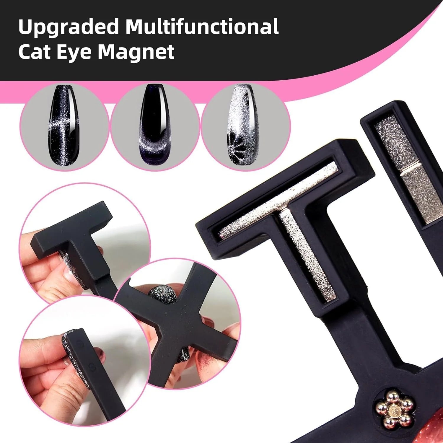 DX Nail Art 5-in-1 Magnetic Nail Tool Cat Eye Nail Magnet Wand Set for Gel Polish Effects