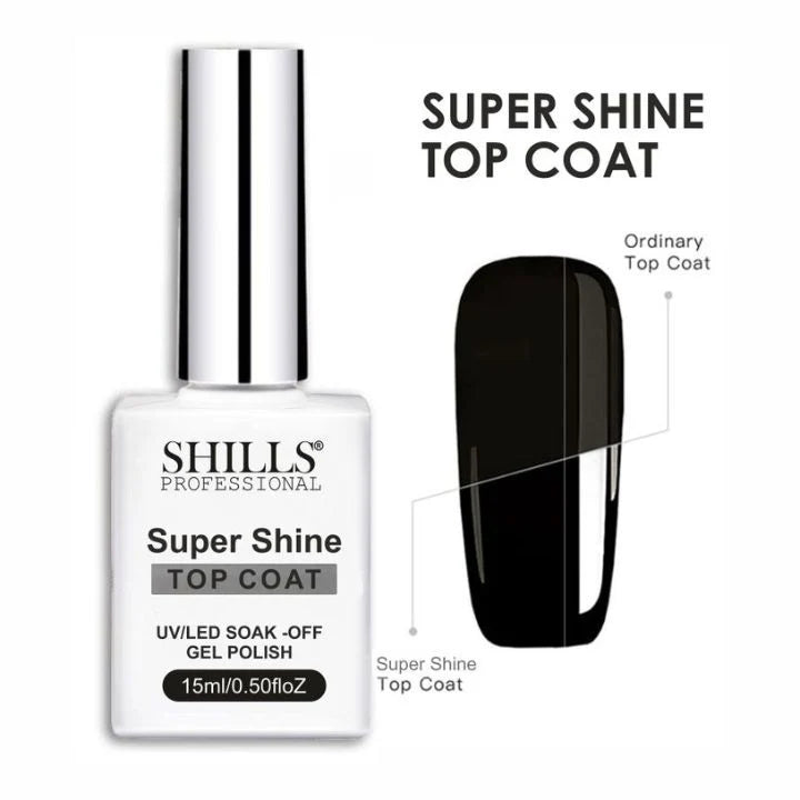 Shills Professional Super Shine Top Coat – High Gloss No Wipe Gel Finish | Long-Lasting UV/LED Soak Off Top Gel for Nails